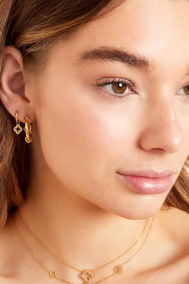 Earrings clover with zircon stones Gold Color Stainless Steel h5 Picture4
